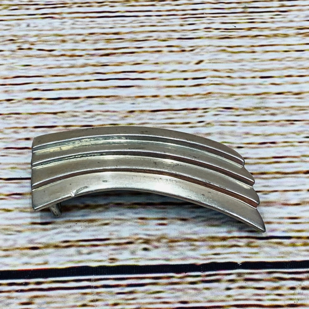 Robin Kahn Vintage Belt Buckle Silver Tone Striped Design Statement